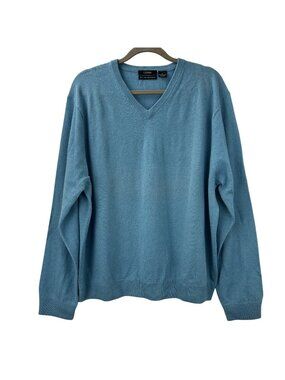 Cezani Men’s Size XL 100% Fine 2 Ply Cashmere V-Neck Pullover Blue Knit Sweater